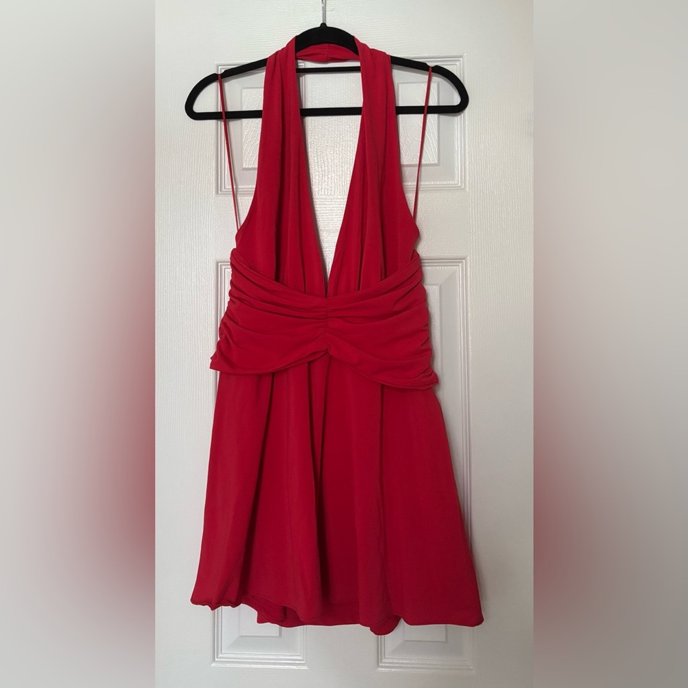 Zara Red Backless Halter Cocktail Dress
